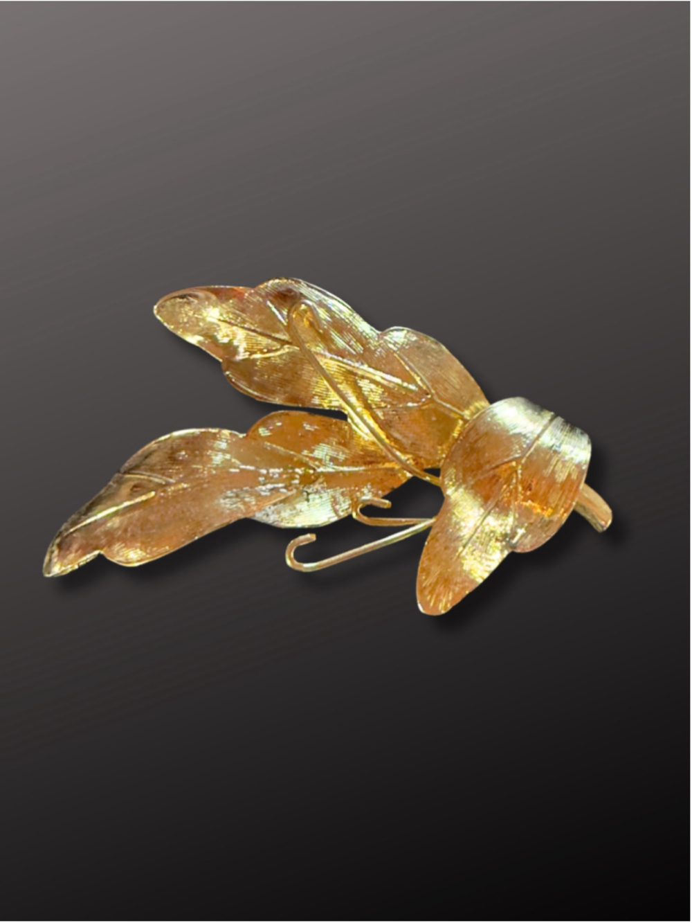Vintage Gold Tone Textured Leaf Spray Brooch